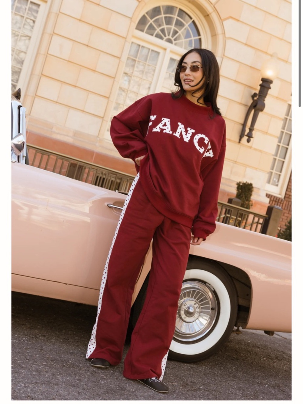 Fancy Oversized Crewneck Sweatshirt and sweatpants - Burgundy - Picture 2 of 3